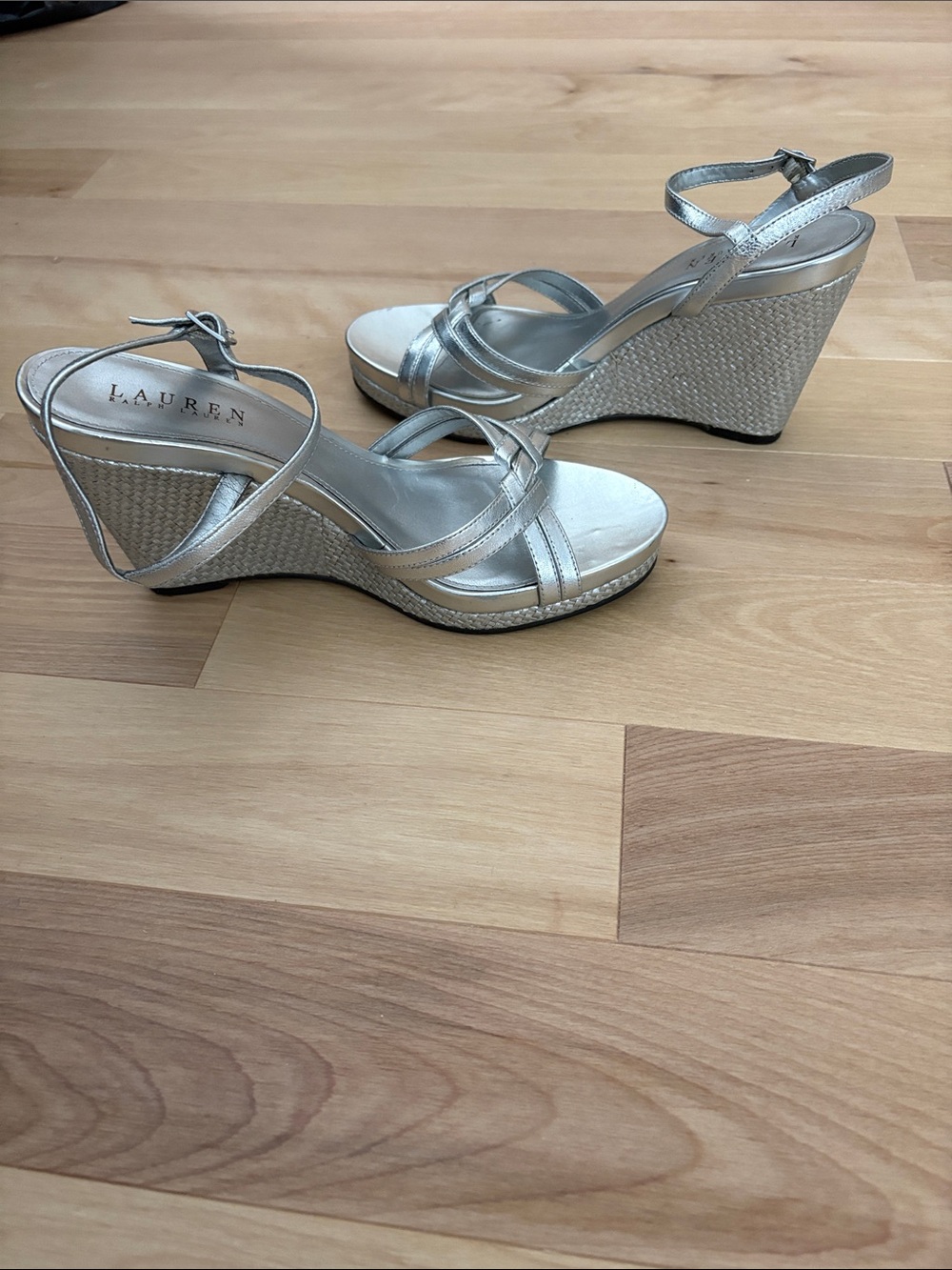 Ralph Lauren Metallic Silver Wedge Sandals